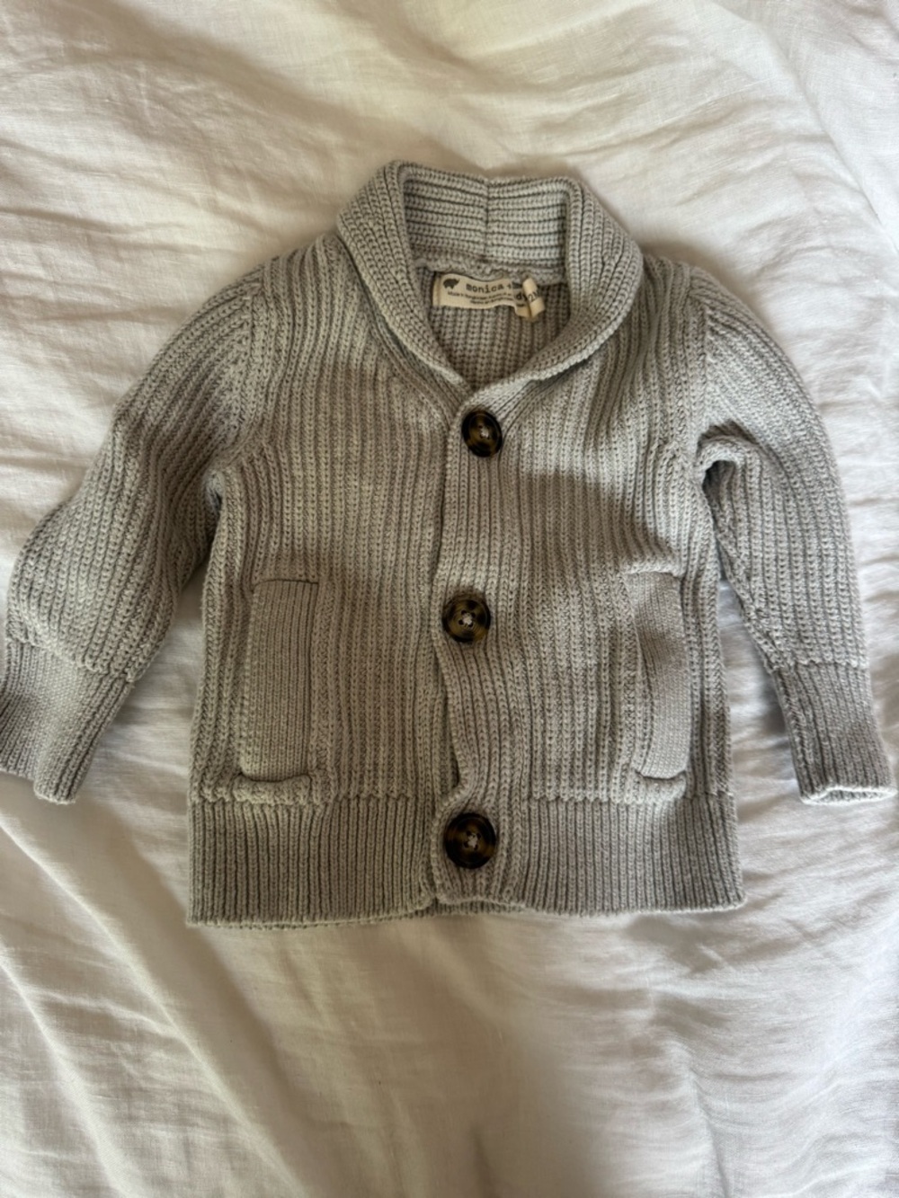 Monica and Andy Kids Shawl Collar Knit Cardigan - Light Gray 9-12 months